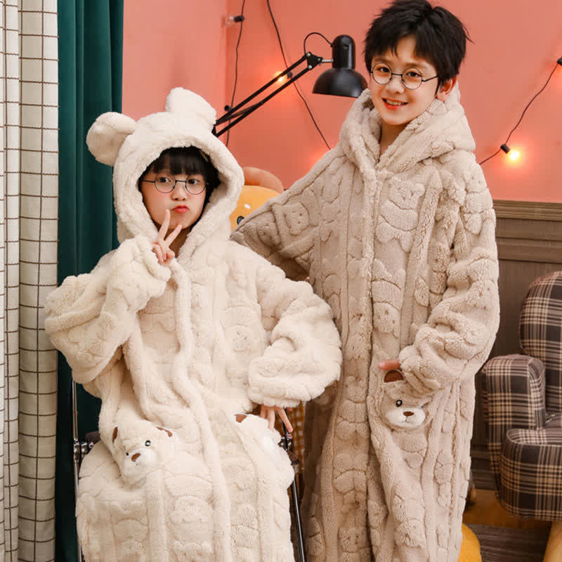 Accappatoio per bambini in peluche con cappuccio e bottoni a forma di orecchie d'orso - image 3
