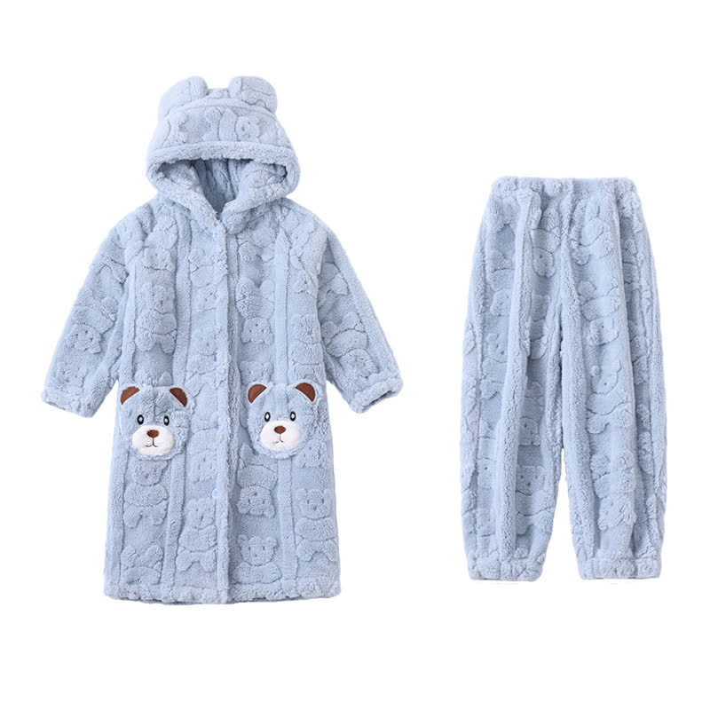 Accappatoio per bambini in peluche con cappuccio e bottoni a forma di orecchie d'orso - Blu - Accappatoio con pantaloni - Bambino: 170-180 cm - image 11