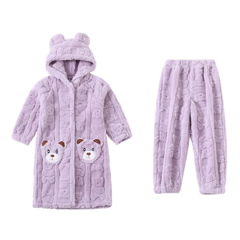 Accappatoio per bambini in peluche con cappuccio e bottoni a forma di orecchie d'orso - Viola - Accappatoio con pantaloni - Bambino: 170-180 cm - image 13