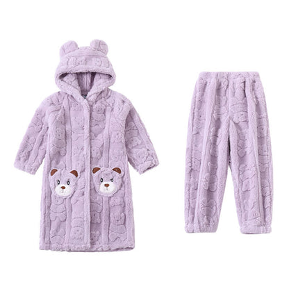 Accappatoio per bambini in peluche con cappuccio e bottoni a forma di orecchie d'orso - Viola - Accappatoio con pantaloni - Bambino: 170-180 cm - image 13