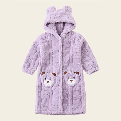 Accappatoio per bambini in peluche con cappuccio e bottoni a forma di orecchie d'orso - Viola - Accappatoio - Bambino: 170-180 cm - image 14