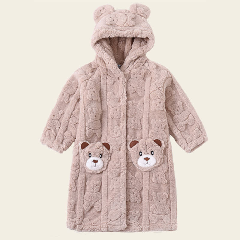 Accappatoio per bambini in peluche con cappuccio e bottoni a forma di orecchie d'orso - Cachi - Accappatoio - Bambino: 170-180 cm - image 8
