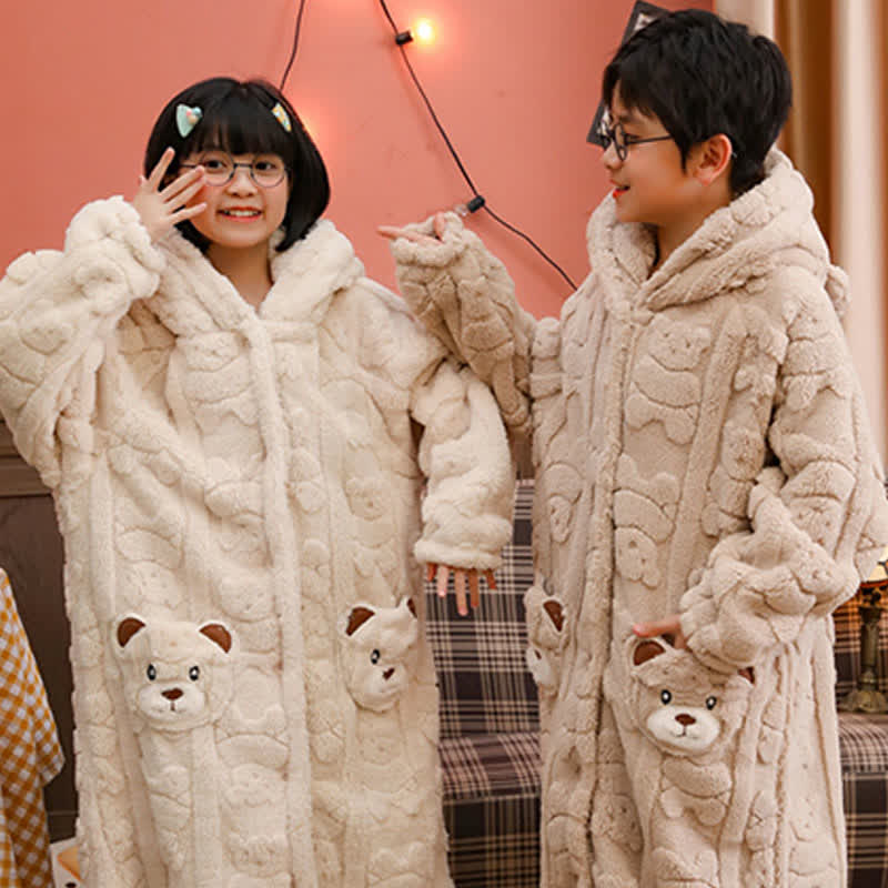 Accappatoio per bambini in peluche con cappuccio e bottoni a forma di orecchie d'orso - image 2