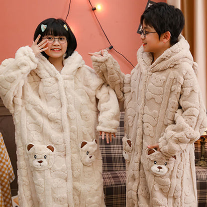Accappatoio per bambini in peluche con cappuccio e bottoni a forma di orecchie d'orso - image 2