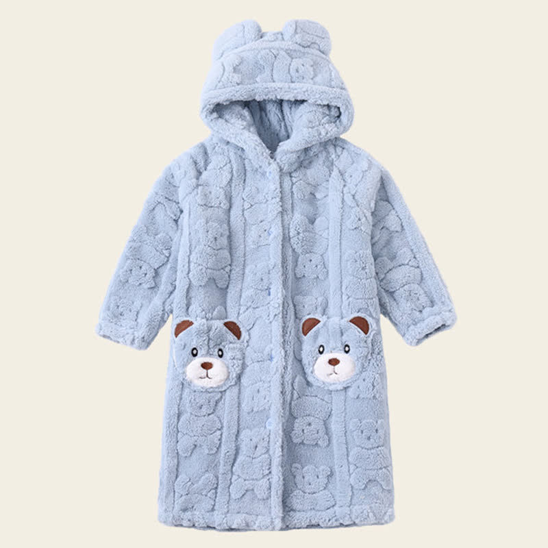 Accappatoio per bambini in peluche con cappuccio e bottoni a forma di orecchie d'orso - Blu - Accappatoio - Bambino: 170-180 cm - image 12