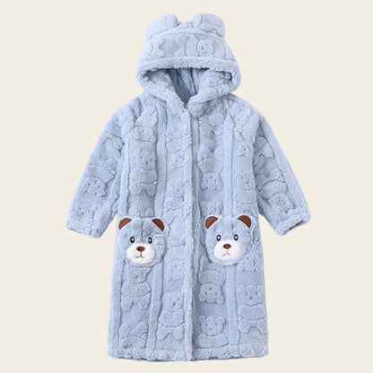 Accappatoio per bambini in peluche con cappuccio e bottoni a forma di orecchie d'orso - Blu - Accappatoio - Bambino: 170-180 cm - image 12