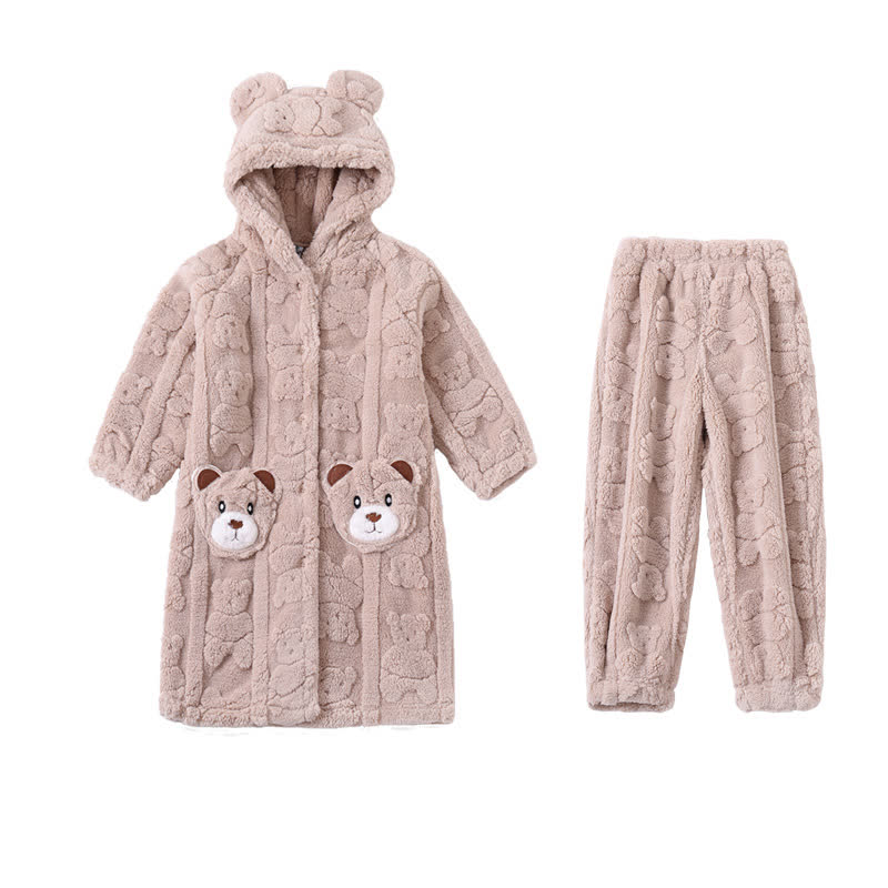 Accappatoio per bambini in peluche con cappuccio e bottoni a forma di orecchie d'orso - Cachi - Accappatoio con pantaloni - Bambino: 170-180 cm - image 7