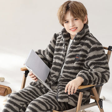 Completo da notte per bambini con cerniera e stampa zebrata - Nero - Bambino: 170 cm - image 0