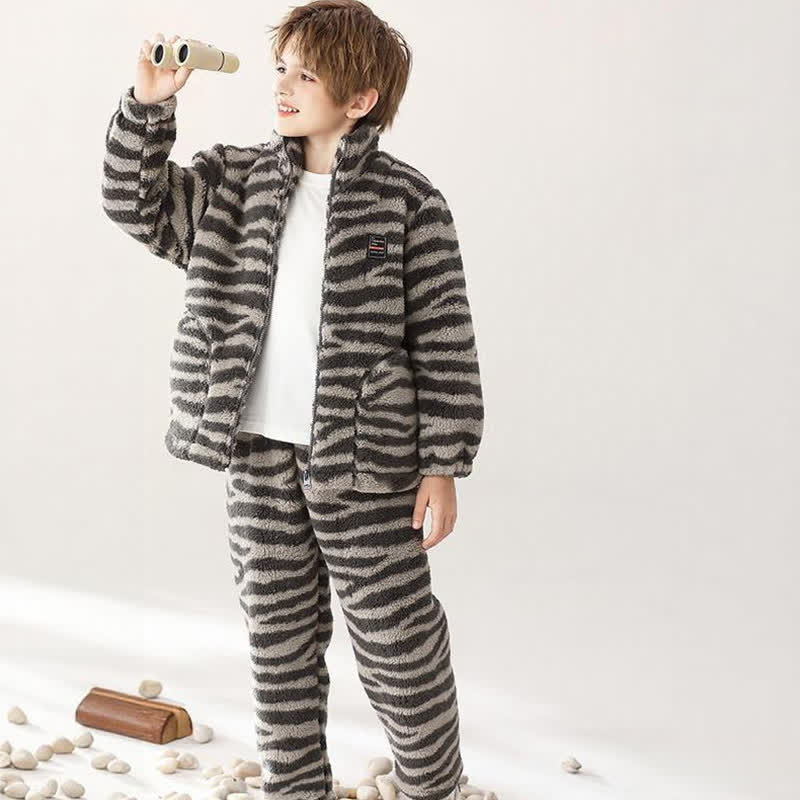 Completo da notte per bambini con cerniera e stampa zebrata - image 1