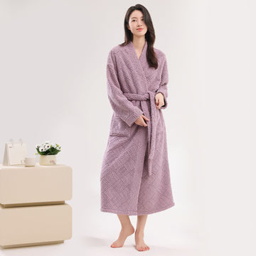 Accappatoio in peluche con trama a rombi a righe - Viola - Accappatoio - 2XL - image 0