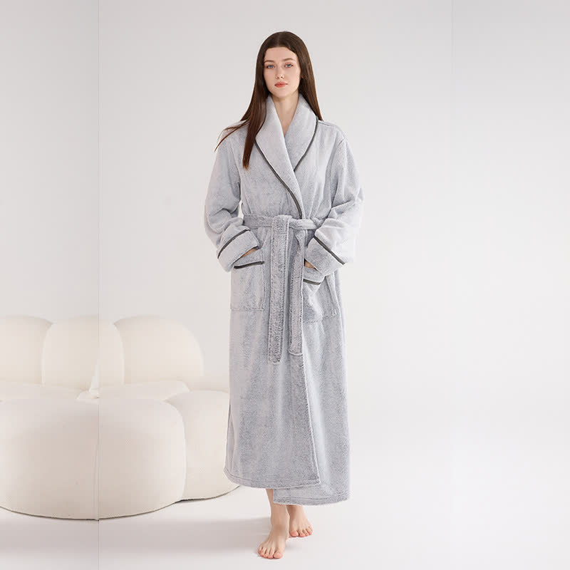 Accappatoio caldo unisex in peluche tinta unita - Grigio - XL - image 7