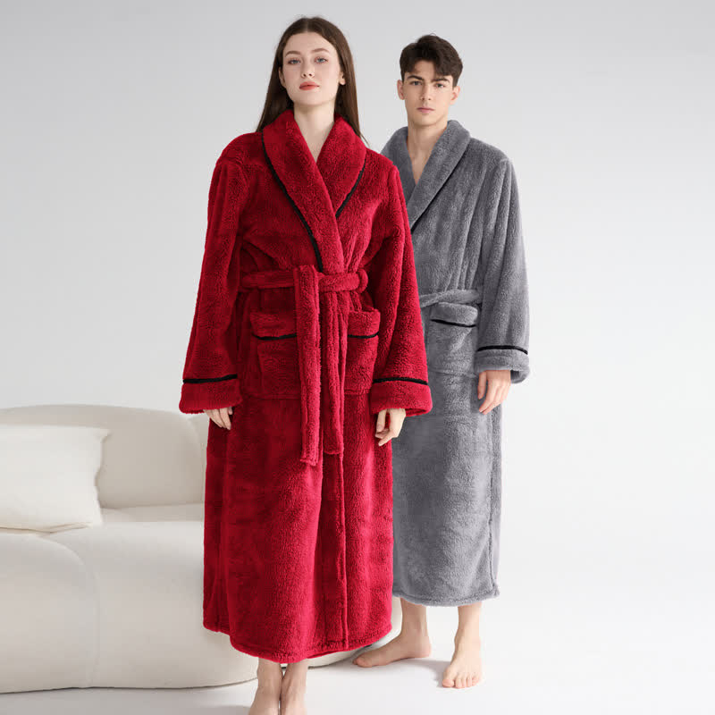 Accappatoio lungo unisex in peluche, caldo e solido - image 3
