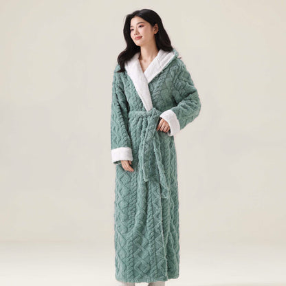 Accappatoio caldo in peluche con cappuccio in jacquard - Verde - XL - image 4