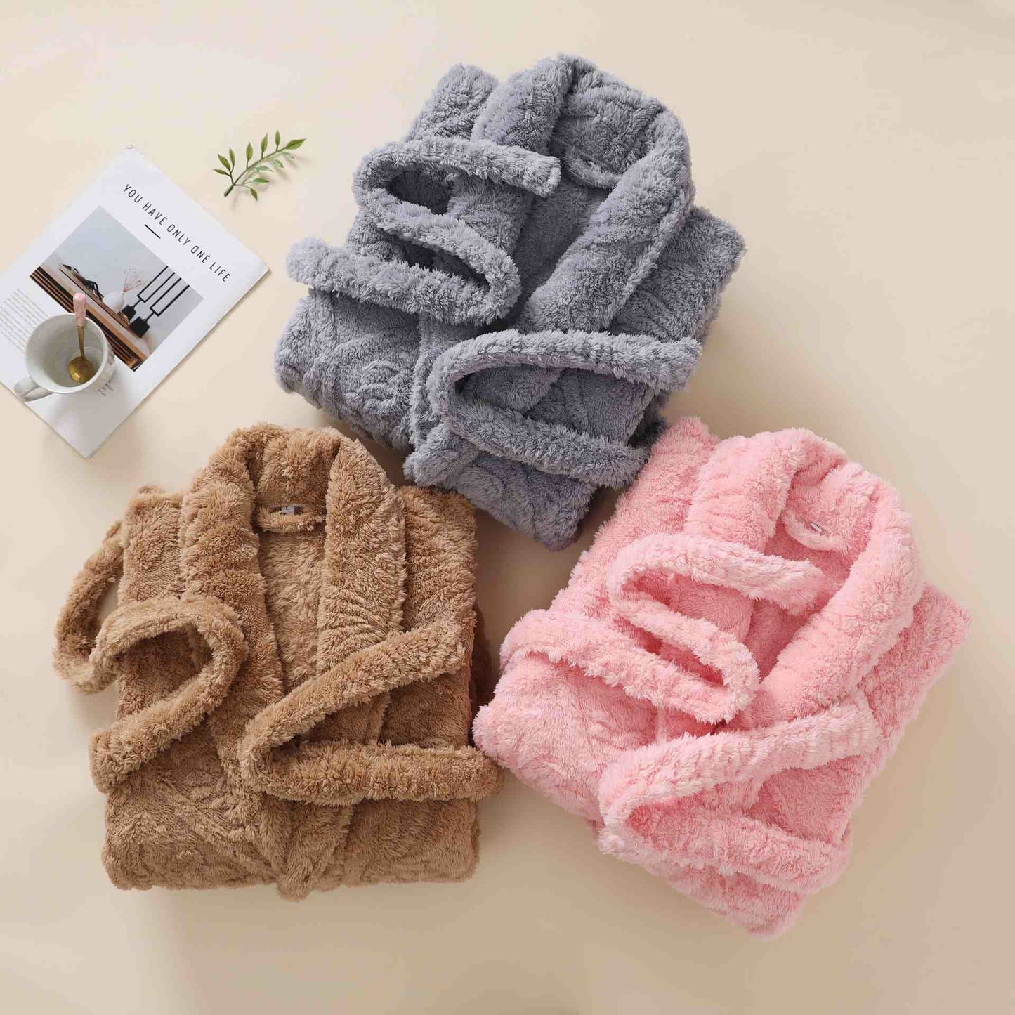 Accappatoio unisex in peluche jacquard retrò caldo - image 2