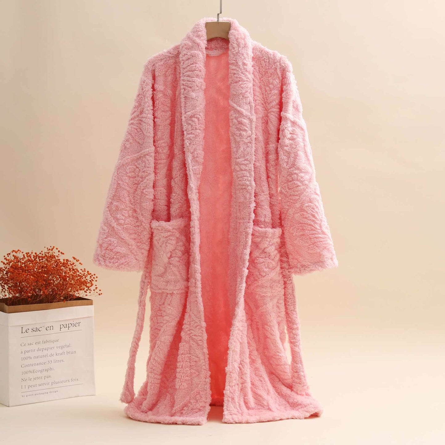 Accappatoio unisex in peluche jacquard retrò caldo - Rosa - XL - image 3