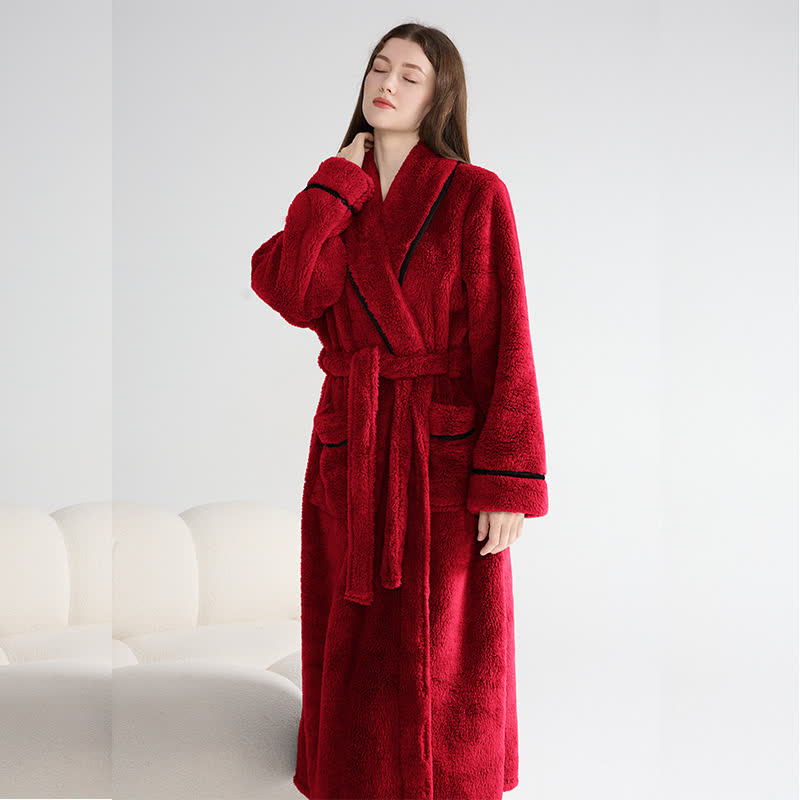 Accappatoio lungo unisex in peluche, caldo e solido - Vino - XL - image 6