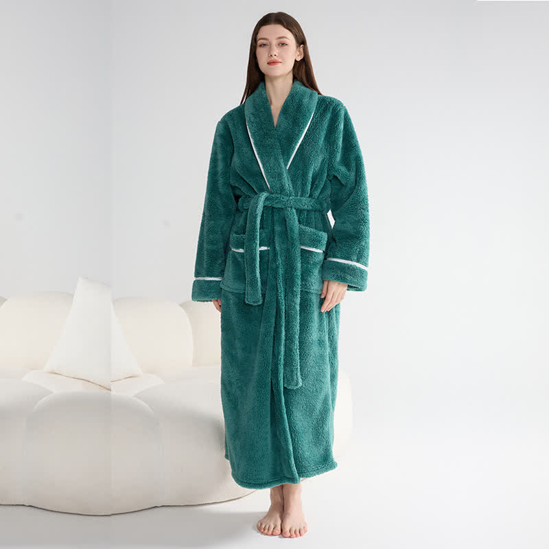 Accappatoio lungo unisex in peluche, caldo e solido - Verde - XL - image 4