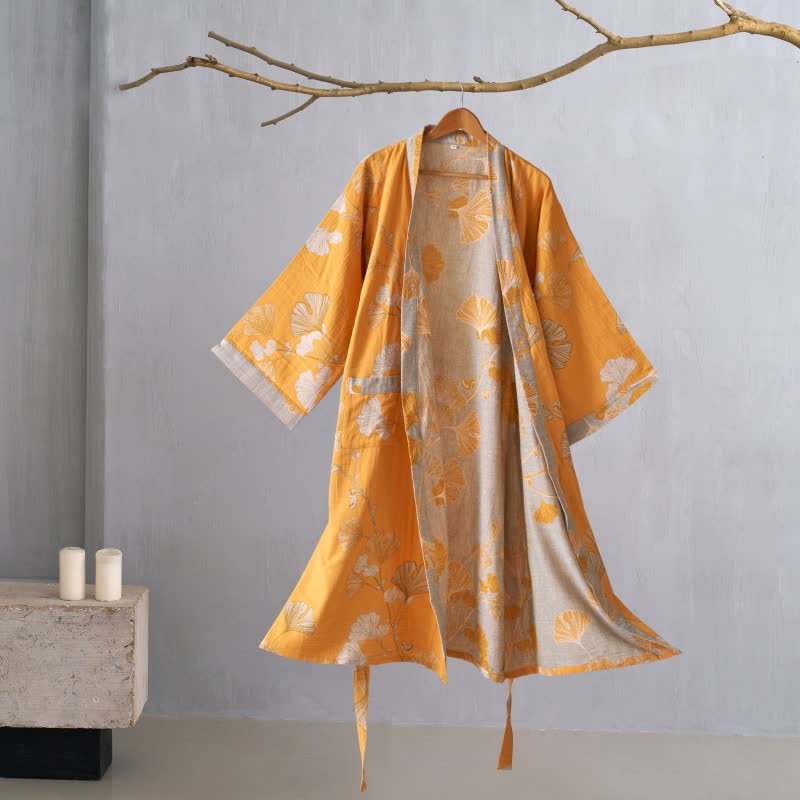 Kimono in garza di cotone e ginkgo - Arancia - XL - image 48