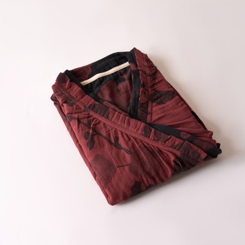 Camicia da notte in cotone ispirata all'Hanfu con foglie di Ginkgo - image 37