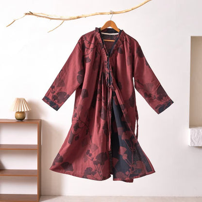 Camicia da notte in cotone ispirata all'Hanfu con foglie di Ginkgo - Rosso - XL - image 36