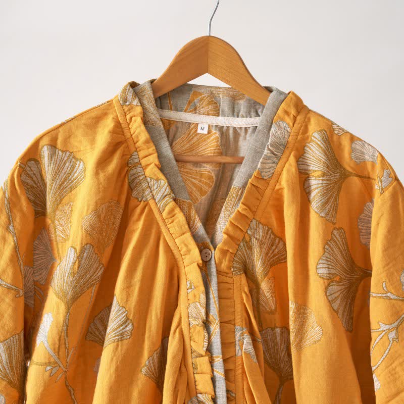 Camicia da notte in cotone ispirata all'Hanfu con foglie di Ginkgo - image 30