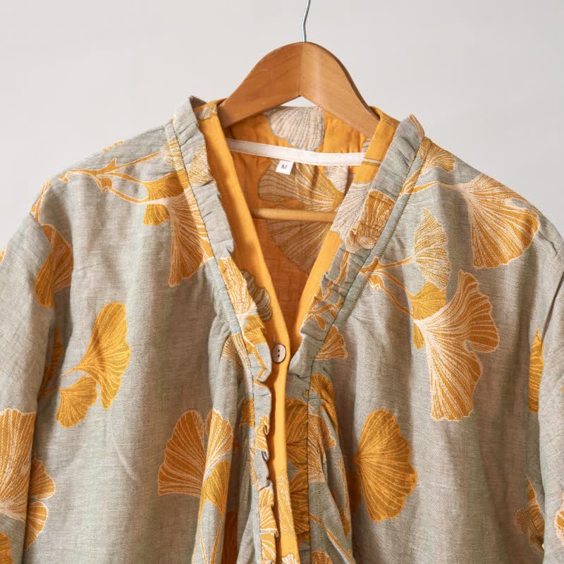 Camicia da notte in cotone ispirata all'Hanfu con foglie di Ginkgo - image 34