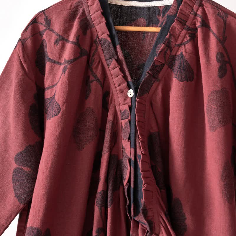 Camicia da notte in cotone ispirata all'Hanfu con foglie di Ginkgo - image 38