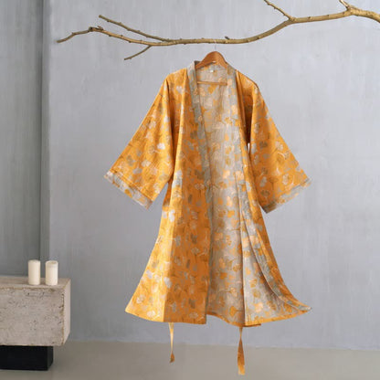 Kimono in garza di cotone Ginkgo Biloba - Arancione e grigio - XL - image 46