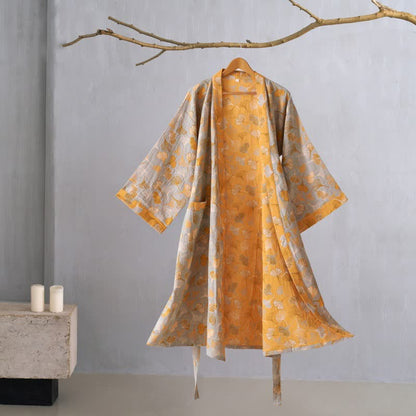 Kimono in garza di cotone Ginkgo Biloba - Grigio e arancione - XL - image 56
