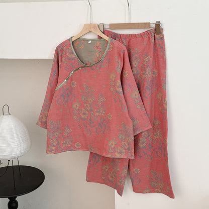 Pigiama in garza di cotone con motivo orientale rosa peonia - Rosa scuro - XL - image 0