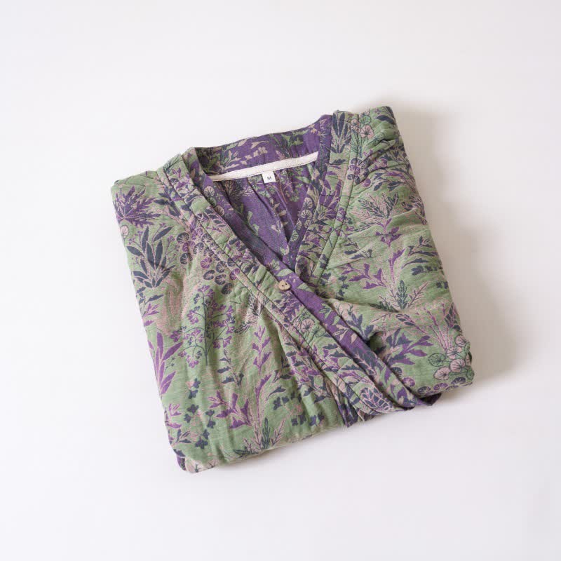 Camicia da notte in cotone con volant e motivo botanico - image 3