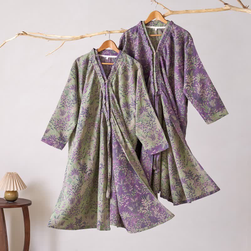 Camicia da notte in cotone con volant e motivo botanico - image 1