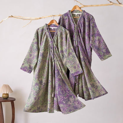 Camicia da notte in cotone con volant e motivo botanico - image 1