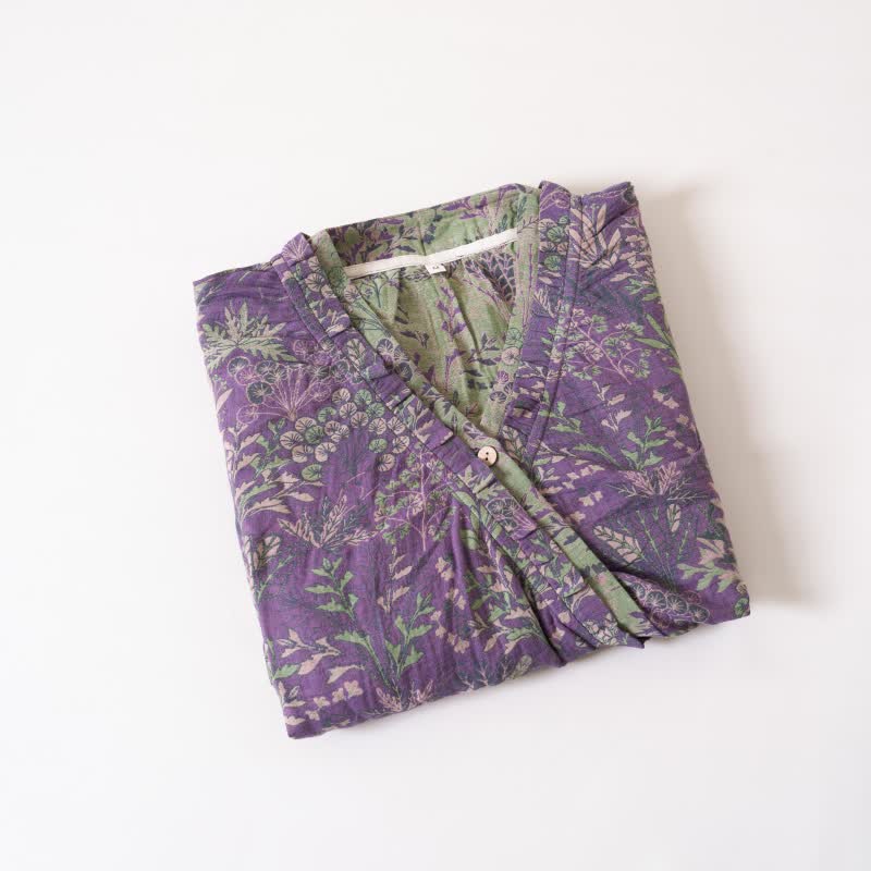 Camicia da notte in cotone con volant e motivo botanico - image 9