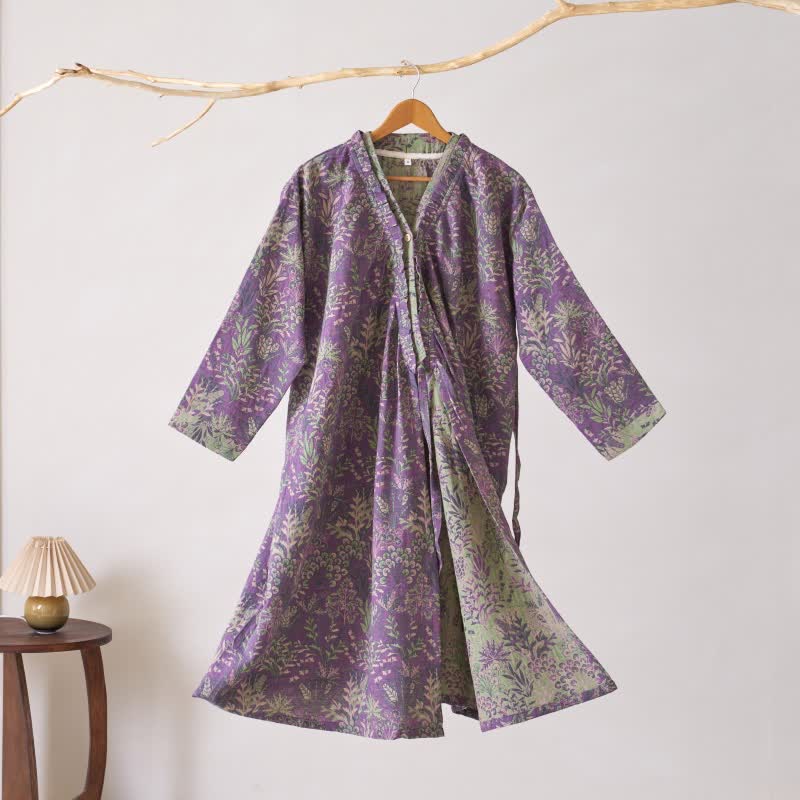 Camicia da notte in cotone con volant e motivo botanico - Viola - XL - image 8