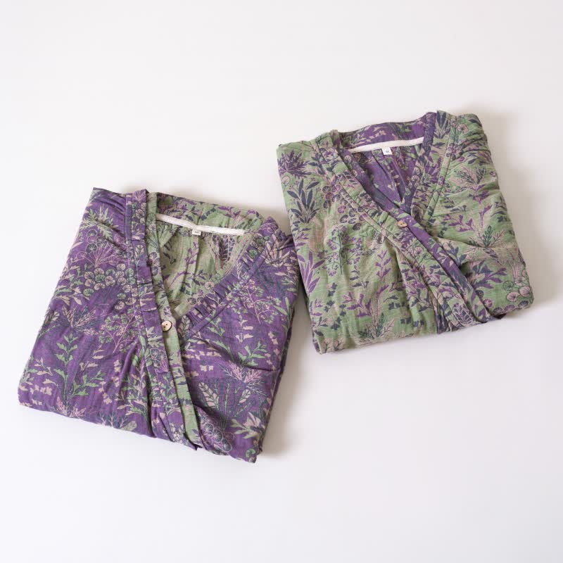 Camicia da notte in cotone con volant e motivo botanico - image 2