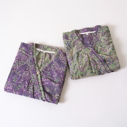 Camicia da notte in cotone con volant e motivo botanico - image 2