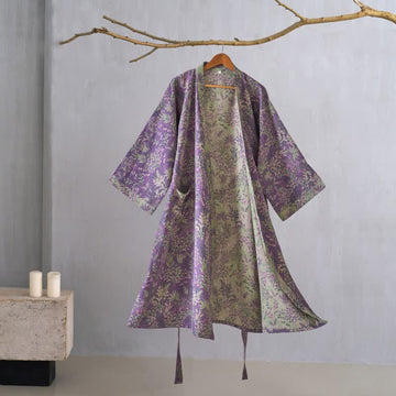 Kimono in garza di cotone con piante botaniche - Viola - XL - image 0