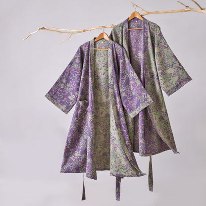 Kimono in garza di cotone con piante botaniche - image 1