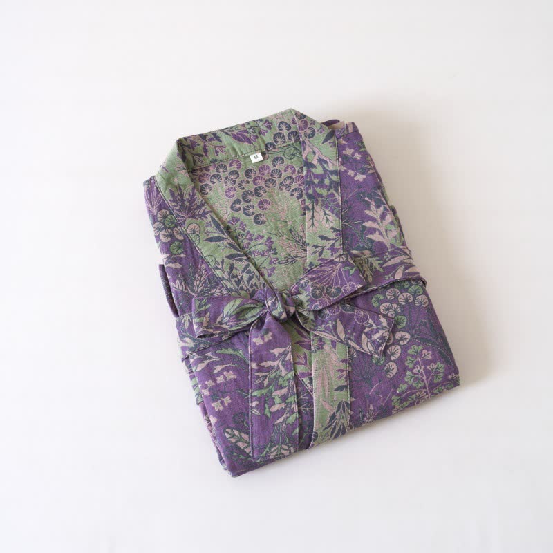 Kimono in garza di cotone con piante botaniche - image 5