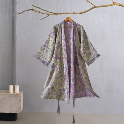 Kimono in garza di cotone con piante botaniche - Verde - XL - image 8