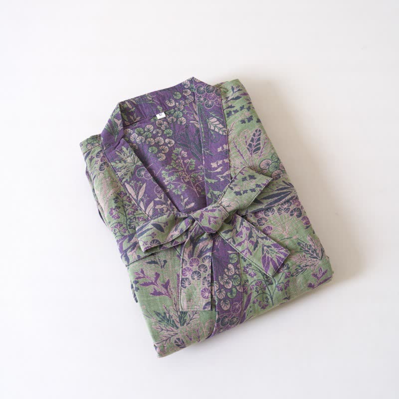 Kimono in garza di cotone con piante botaniche - image 11