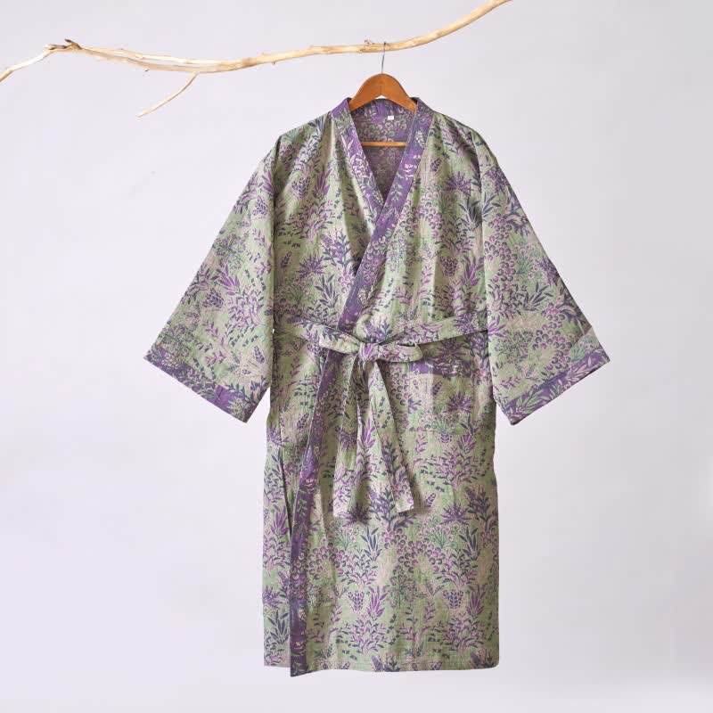 Kimono in garza di cotone con piante botaniche - image 9