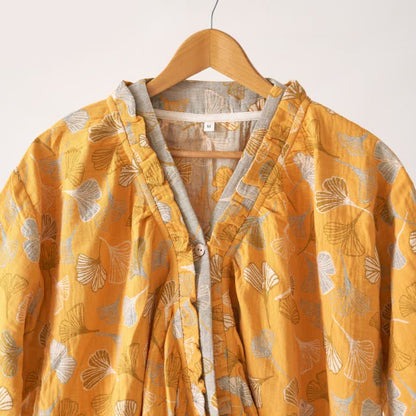 Camicia da notte in cotone con volant e foglie di ginkgo - image 4
