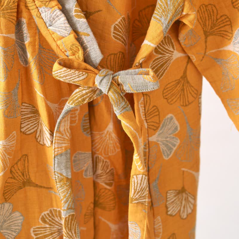Camicia da notte in cotone con volant e foglie di ginkgo - image 7