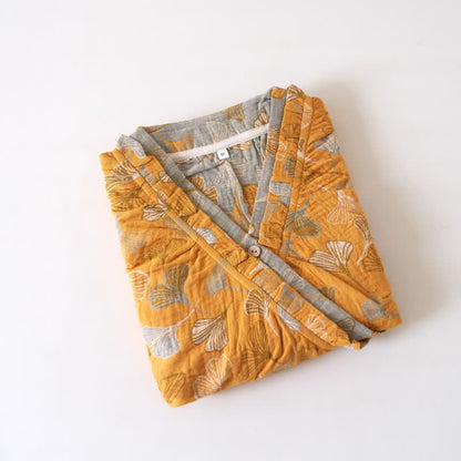 Camicia da notte in cotone con volant e foglie di ginkgo - image 3