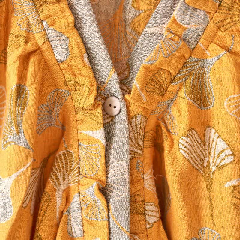 Camicia da notte in cotone con volant e foglie di ginkgo - image 6