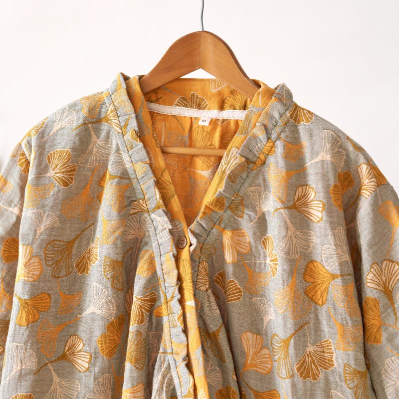 Camicia da notte in cotone con volant e foglie di ginkgo - image 14