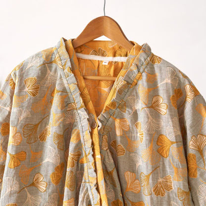 Camicia da notte in cotone con volant e foglie di ginkgo - image 14