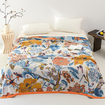 Trapunta reversibile in garza di cotone con motivo floreale rigoglioso - Matrimoniale Grande - image 0